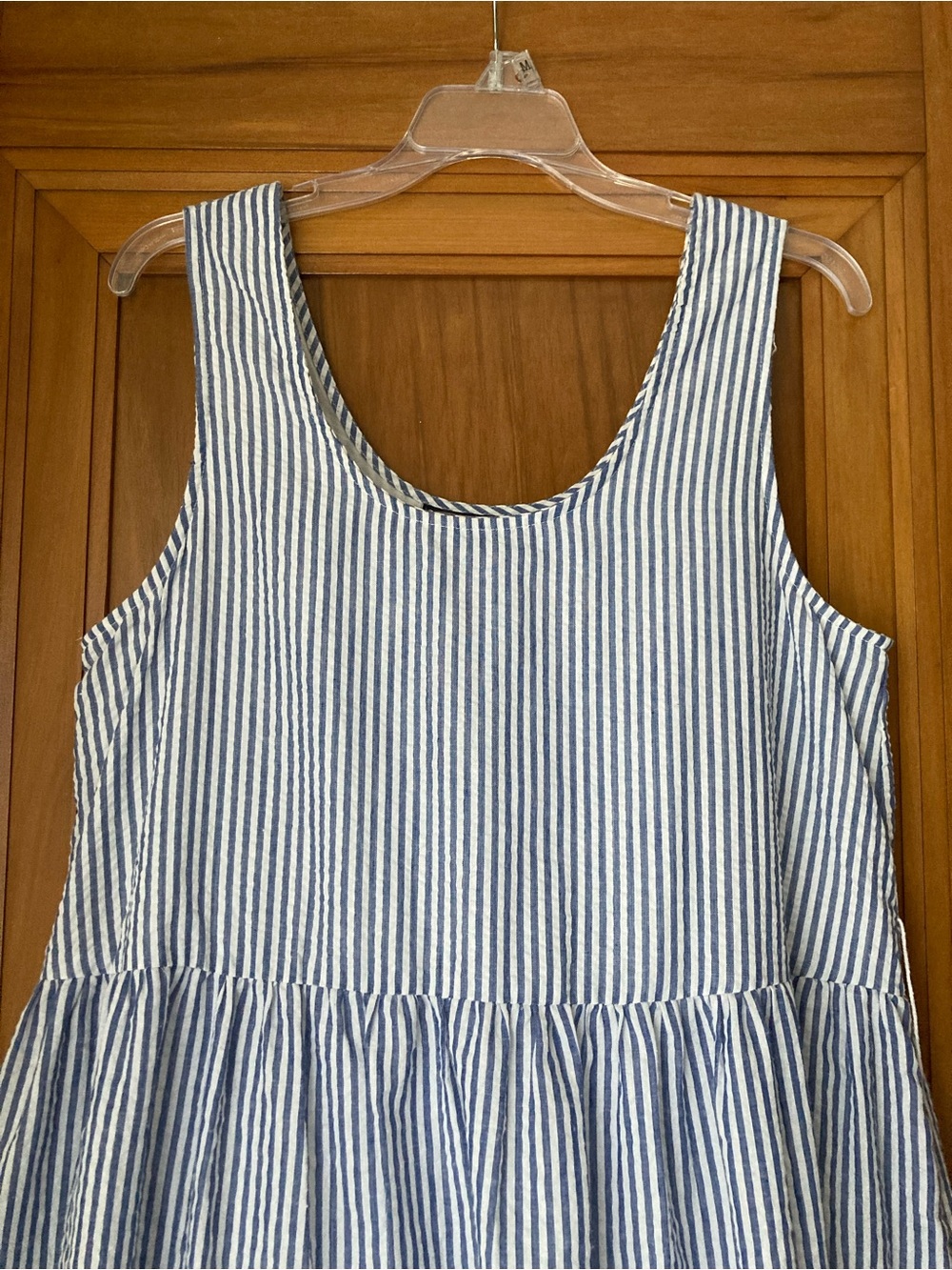 Kiel James Patrick / Seaside blue striped seersucker tiered Midi Sundress - Picture 4 of 14